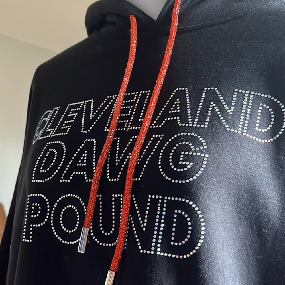 Cleveland Browns Dawg Pound Hoodie Glass Rhinestones Large Black